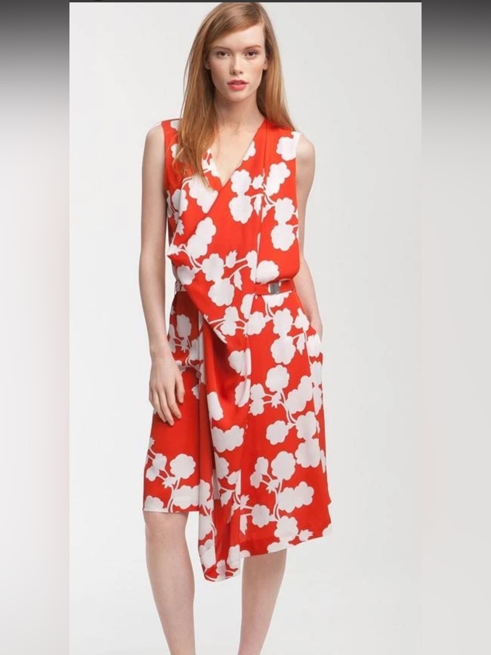 Diane von Furstenberg Silk Cotton Flower Print Faux-Wrap Dress – Size 10